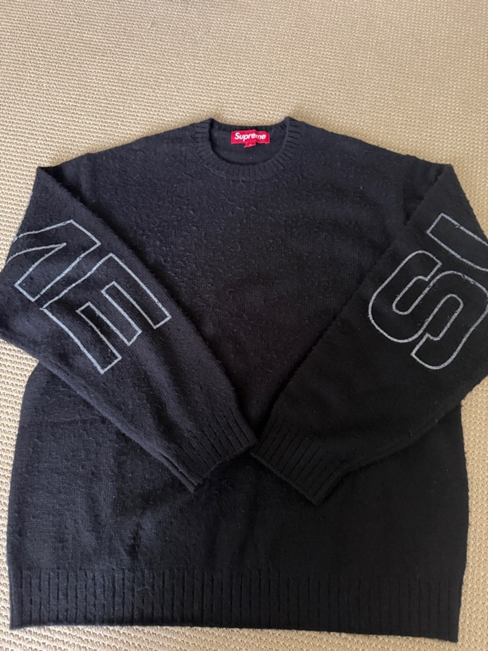 Supreme Black Crewneck Sweater with Sleeve Lettering